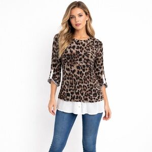 Olivia Blu Leopard Print Women's Top with White Trim